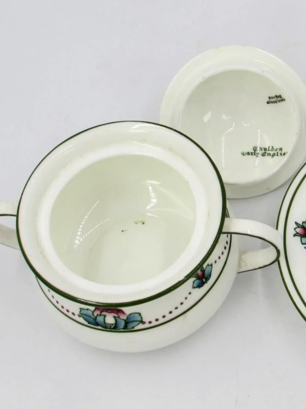 Vintage Cauldon Early English Sugar Bowl Set Made for Burley & Co Chicago Rose